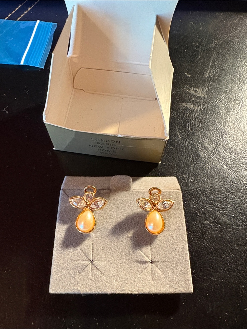 Avon Gold-Tone Orange Teardrop and Crystal Accent Earrings